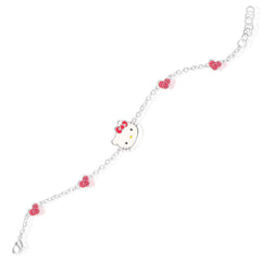 Hello Kitty Girl Red Hearts Silver Plated Chain Bracelet, 7.5 Inch!