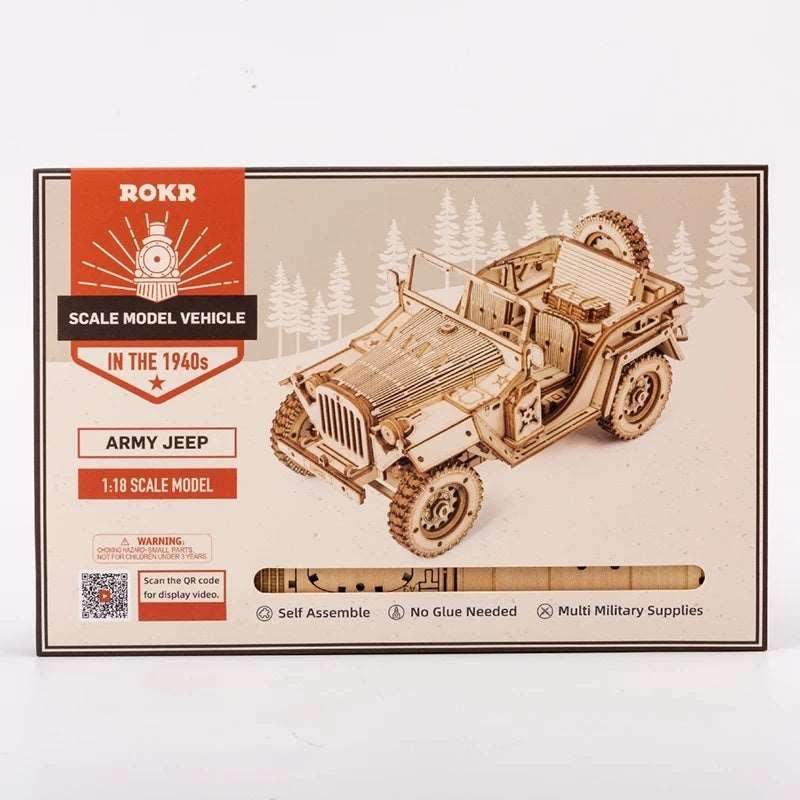 3D Wooden Puzzle Model – 1:18 Scale Army Jeep Replica for Collectors