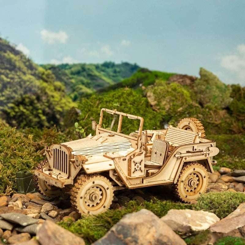 3D Wooden Puzzle Model – 1:18 Scale Army Jeep Replica for Collectors