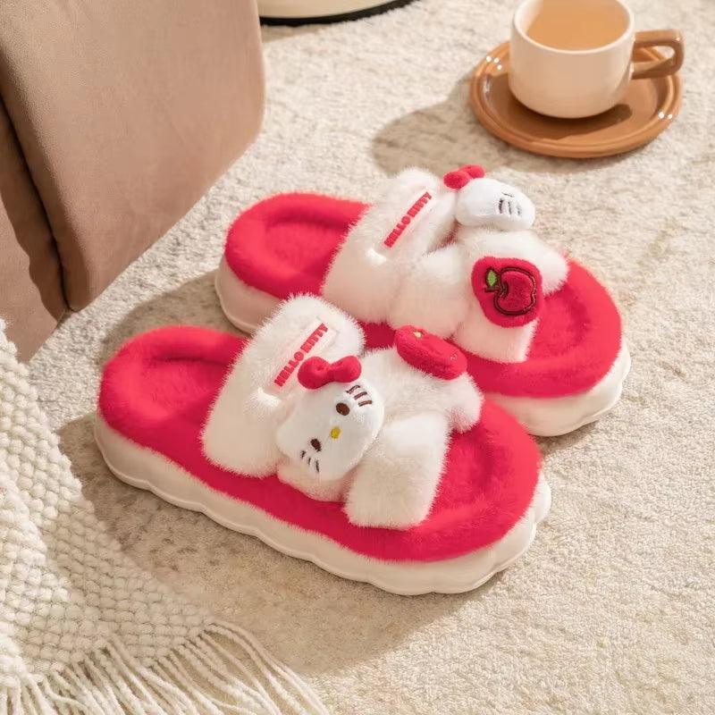 Genuine Sanrio Kuromi Hello Kitty Plush Slippers - Winter Indoor Shoes