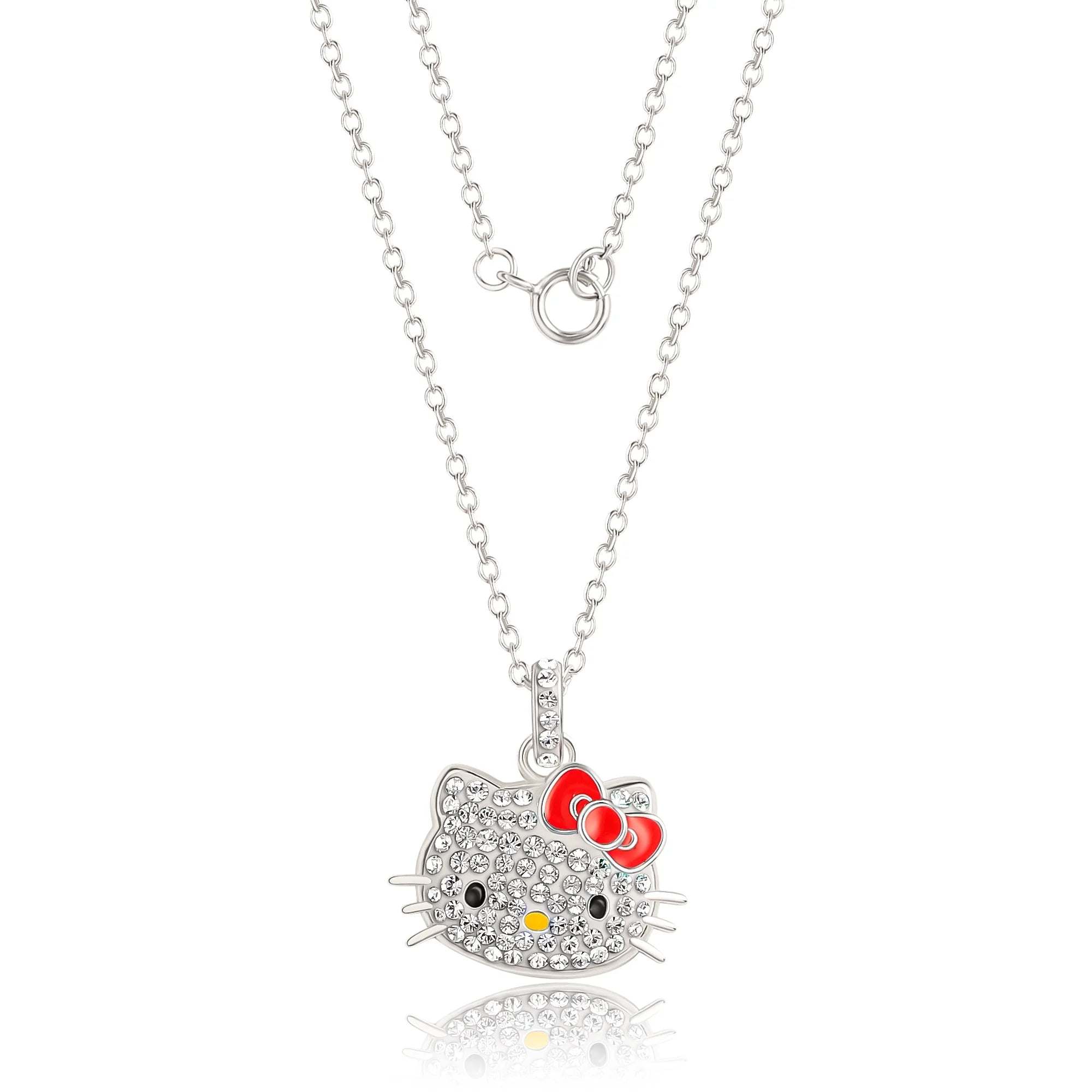 Hello Kitty Necklace  -  18-Inch Silver - Plated Pendant with Crystals