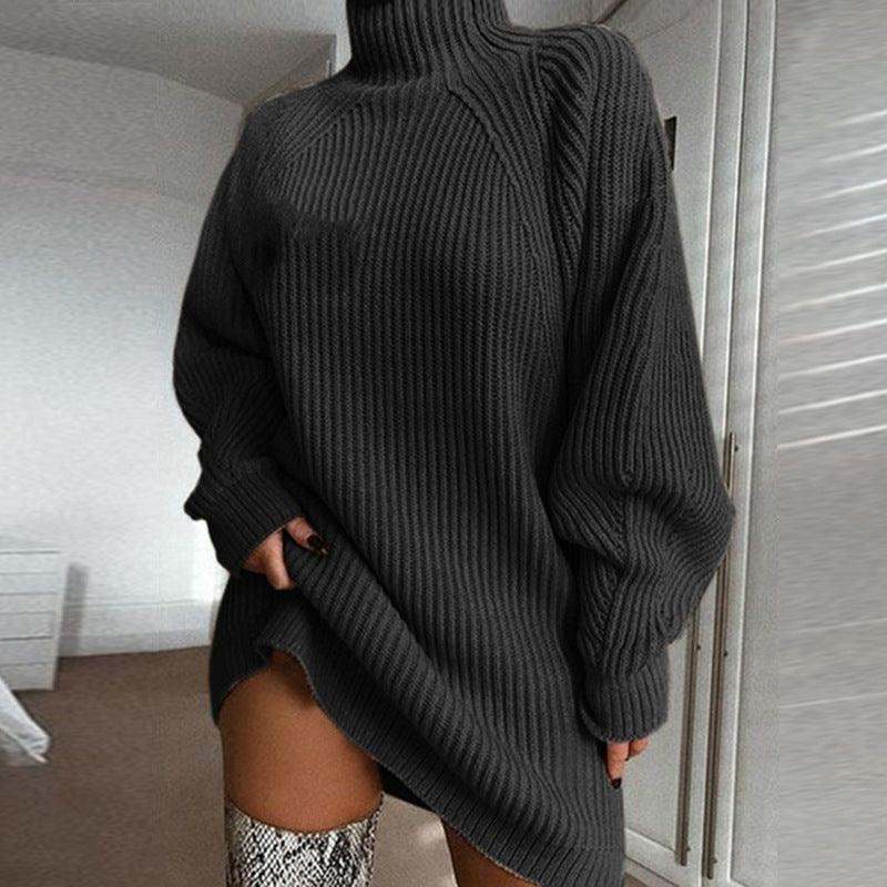 Solid Turtleneck Long Sweater Dress – Winter Warm Women Sweater Dress