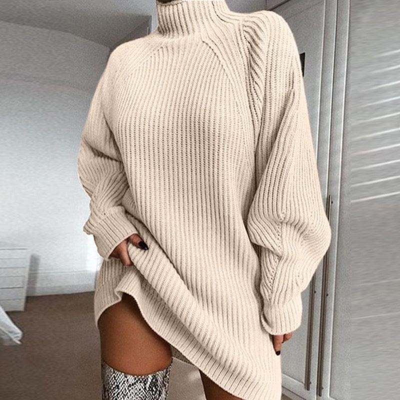 Solid Turtleneck Long Sweater Dress – Winter Warm Women Sweater Dress