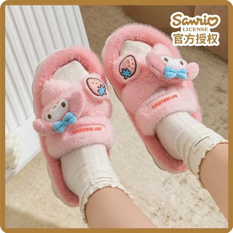 Genuine Sanrio Kuromi Hello Kitty Plush Slippers - Winter Indoor Shoes