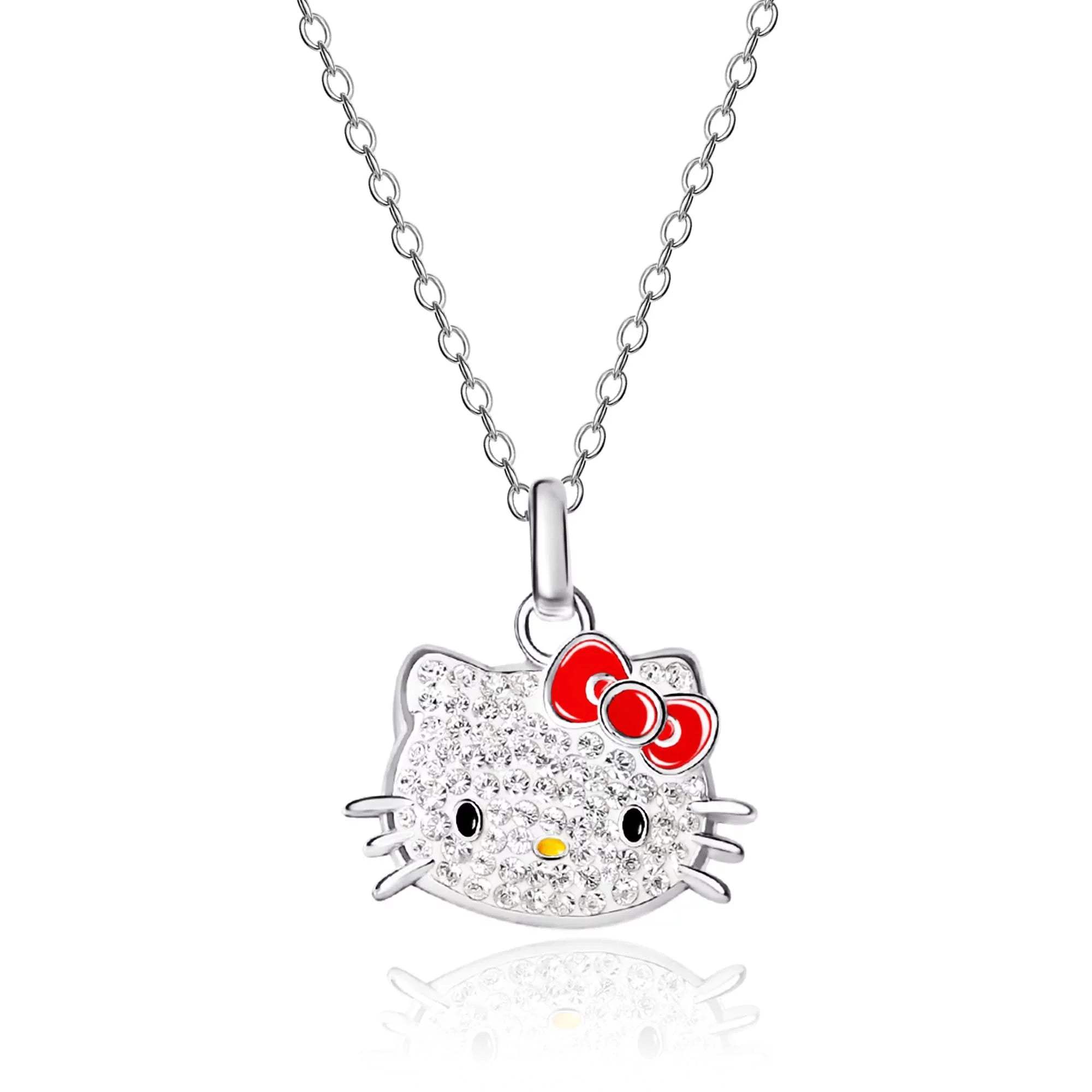 Hello Kitty Necklace  -  18-Inch Silver - Plated Pendant with Crystals