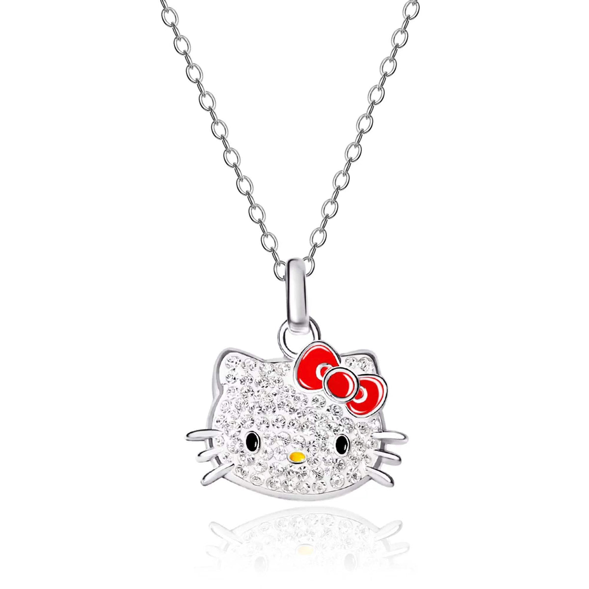 Hello Kitty Necklace  -  18-Inch Silver - Plated Pendant with Crystals