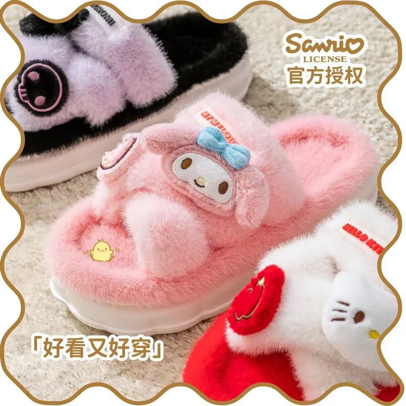 Genuine Sanrio Kuromi Hello Kitty Plush Slippers - Winter Indoor Shoes