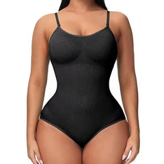 V Neck Spaghetti Strap Bodysuit - Open Crotch Shapewear Slimming Body