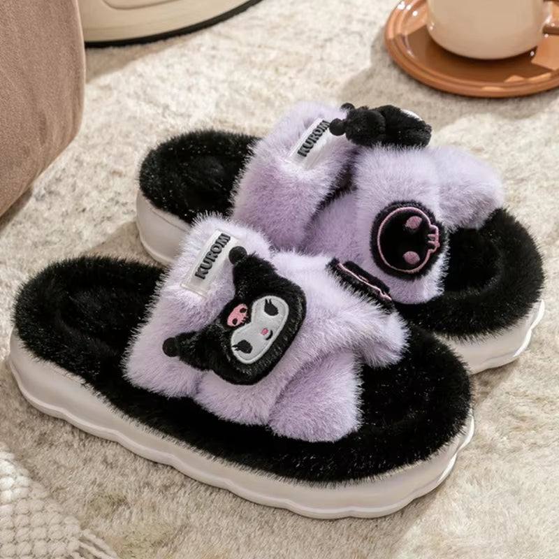 Genuine Sanrio Kuromi Hello Kitty Plush Slippers - Winter Indoor Shoes