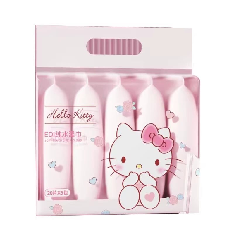 5Pack 100Pcs Sanrio Hello Kitty Wipes  -  Face Wash  &  Makeup Remover