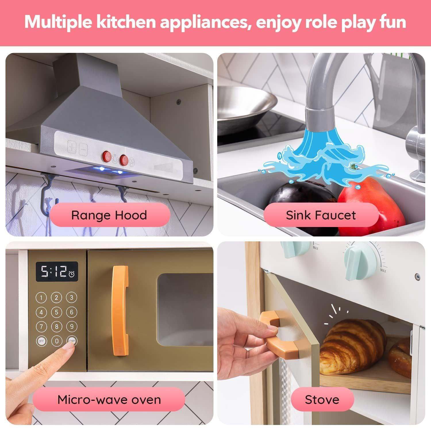 ROBUD 3D Wooden Pretend Play Kitchen – Educational Toy for Kids!