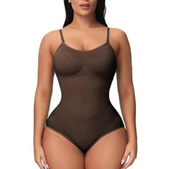 V Neck Spaghetti Strap Bodysuit - Open Crotch Shapewear Slimming Body