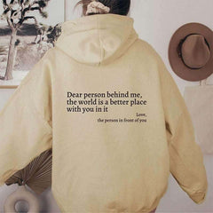 Women’s Hoodie – “Dear Person Behind Me” Plush Printed Sweatshirt.