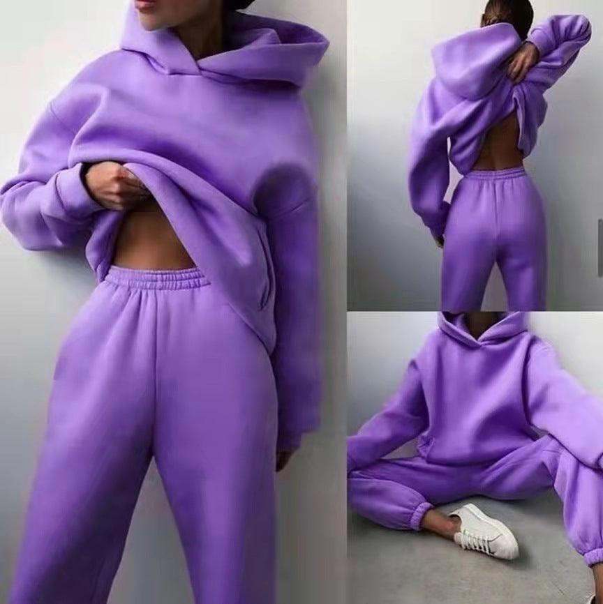 Women's Casual Hooded Sweater Two-piece Suit Clothes Hoodie Tracksuit.