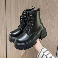 Retro Platform Short Boots with Thin Design for Height-Increasing Style