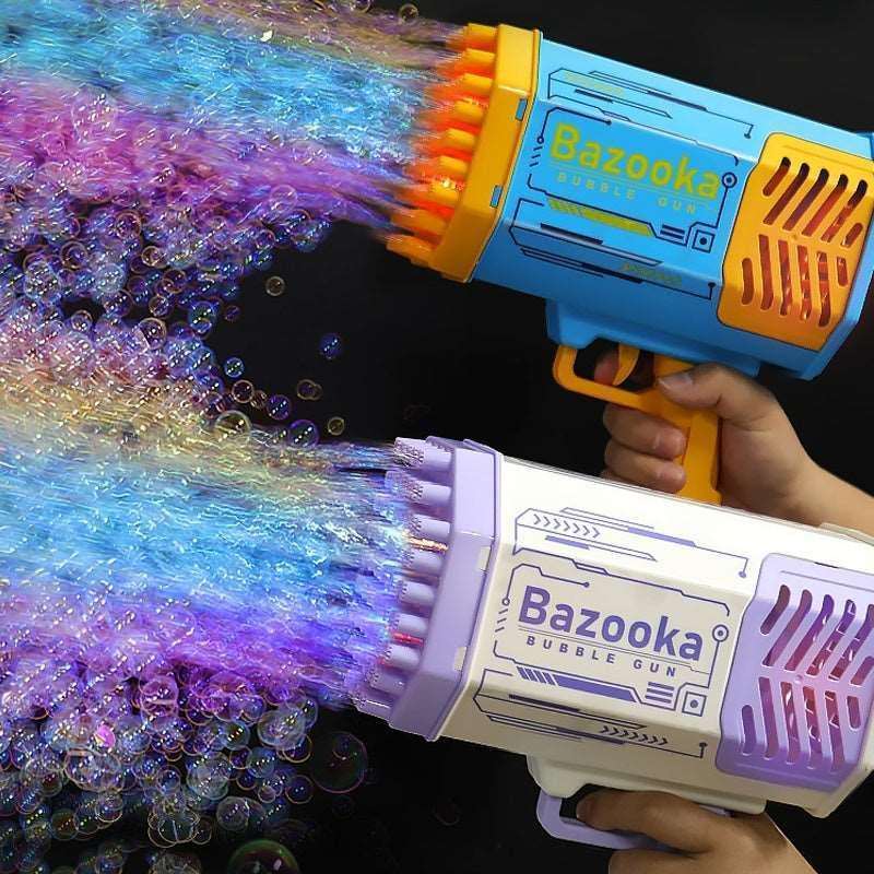 Bubble Gun Rocket - 69 Holes Soap Bubbles Machine with Light for Kids.