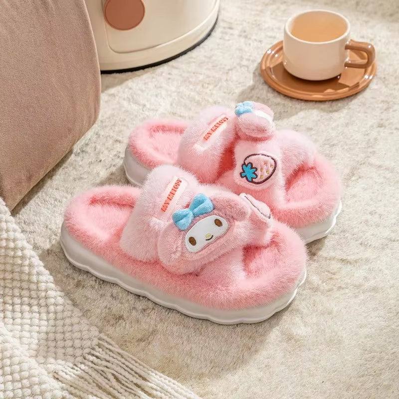 Genuine Sanrio Kuromi Hello Kitty Plush Slippers - Winter Indoor Shoes