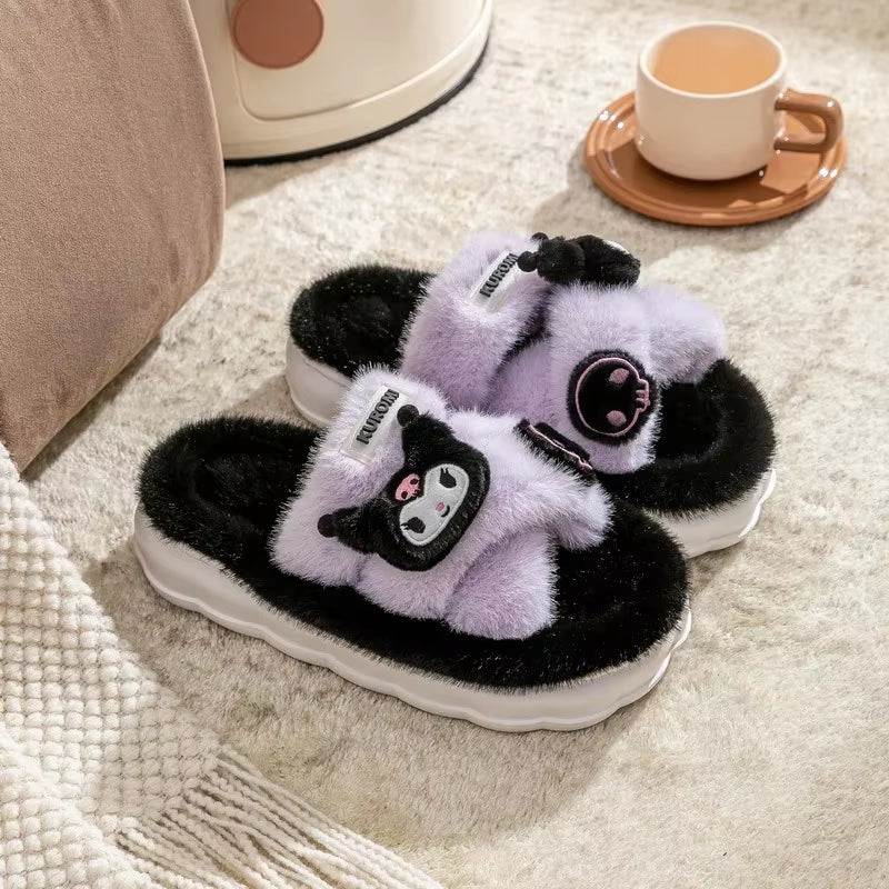 Genuine Sanrio Kuromi Hello Kitty Plush Slippers - Winter Indoor Shoes