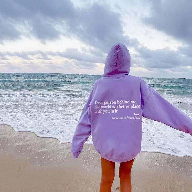 Women’s Hoodie – “Dear Person Behind Me” Plush Printed Sweatshirt.