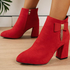 New Festive Chunky Heel Boots with Side Zipper - Stylish & Comfortable