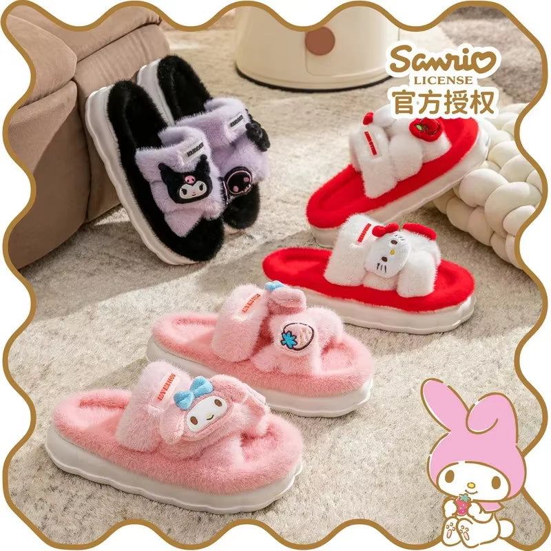 Genuine Sanrio Kuromi Hello Kitty Plush Slippers - Winter Indoor Shoes