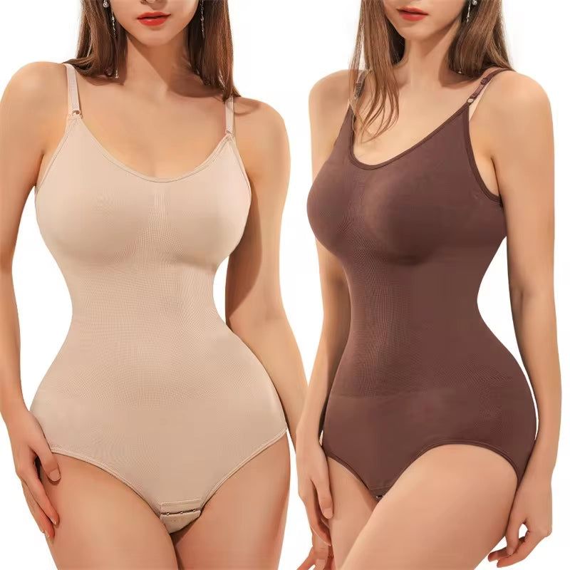 V Neck Spaghetti Strap Bodysuit - Open Crotch Shapewear Slimming Body